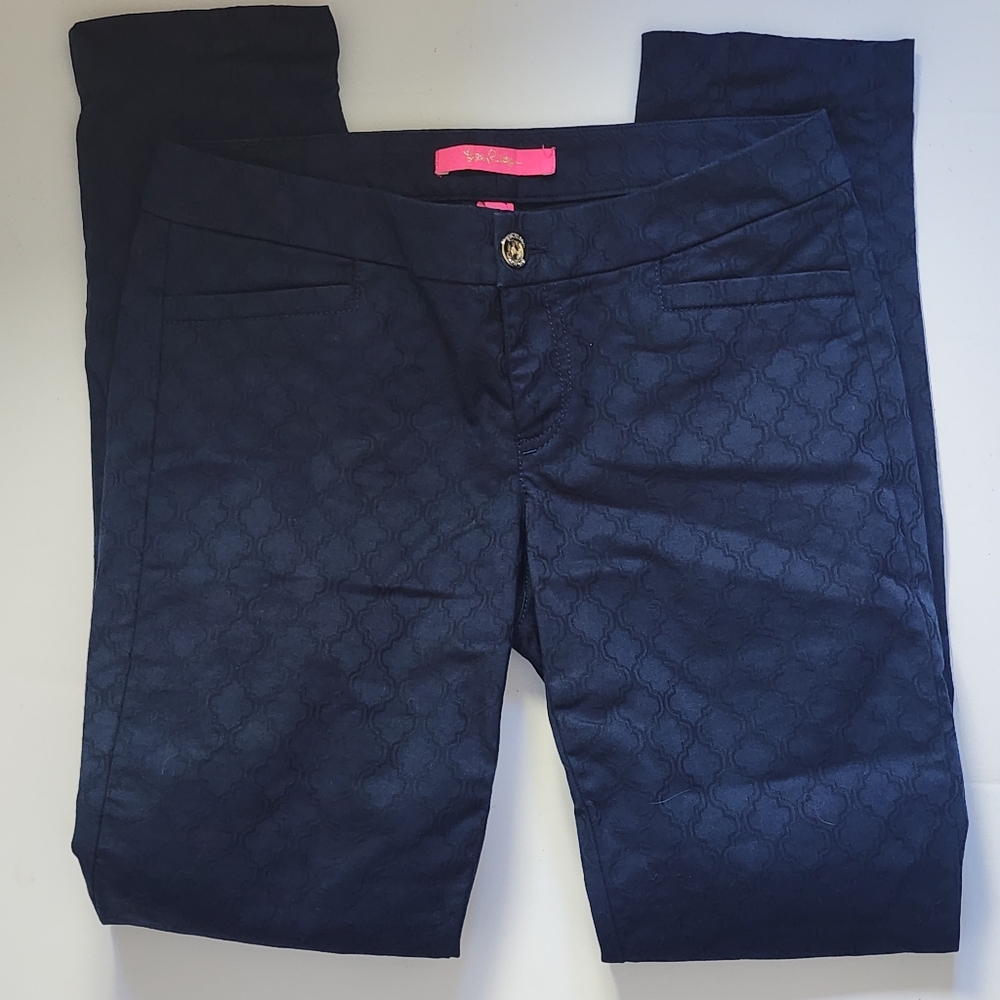 Lily Pulitzer Navy Blue Patterned Skinny Pants Sz 0 - Picture 6 of 12